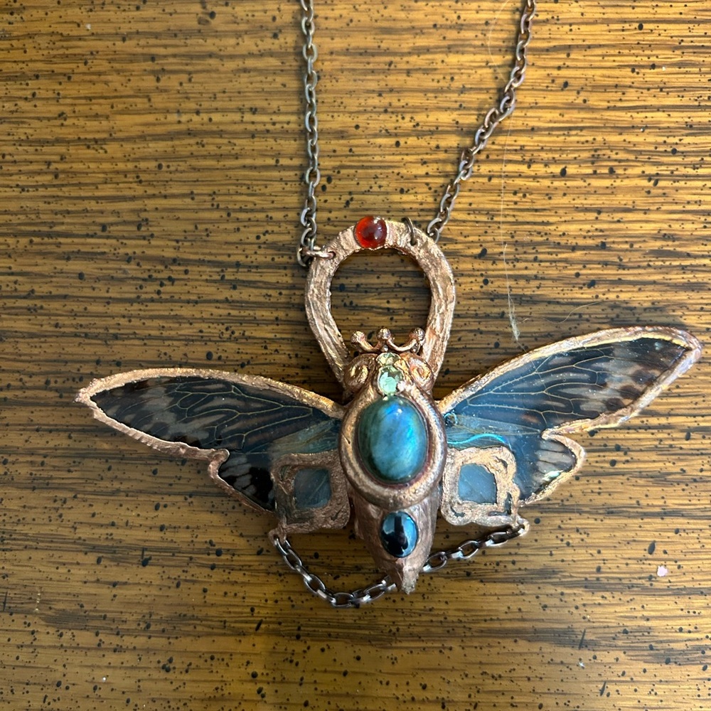 Taxidermy Cicada Necklace in copper/resin